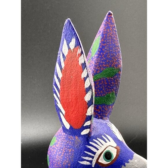 Oaxacan Alebrije Wood Carvings Mexican Folk Art Bunny Rabbit Purple Sculpture - Picture 8 of 16